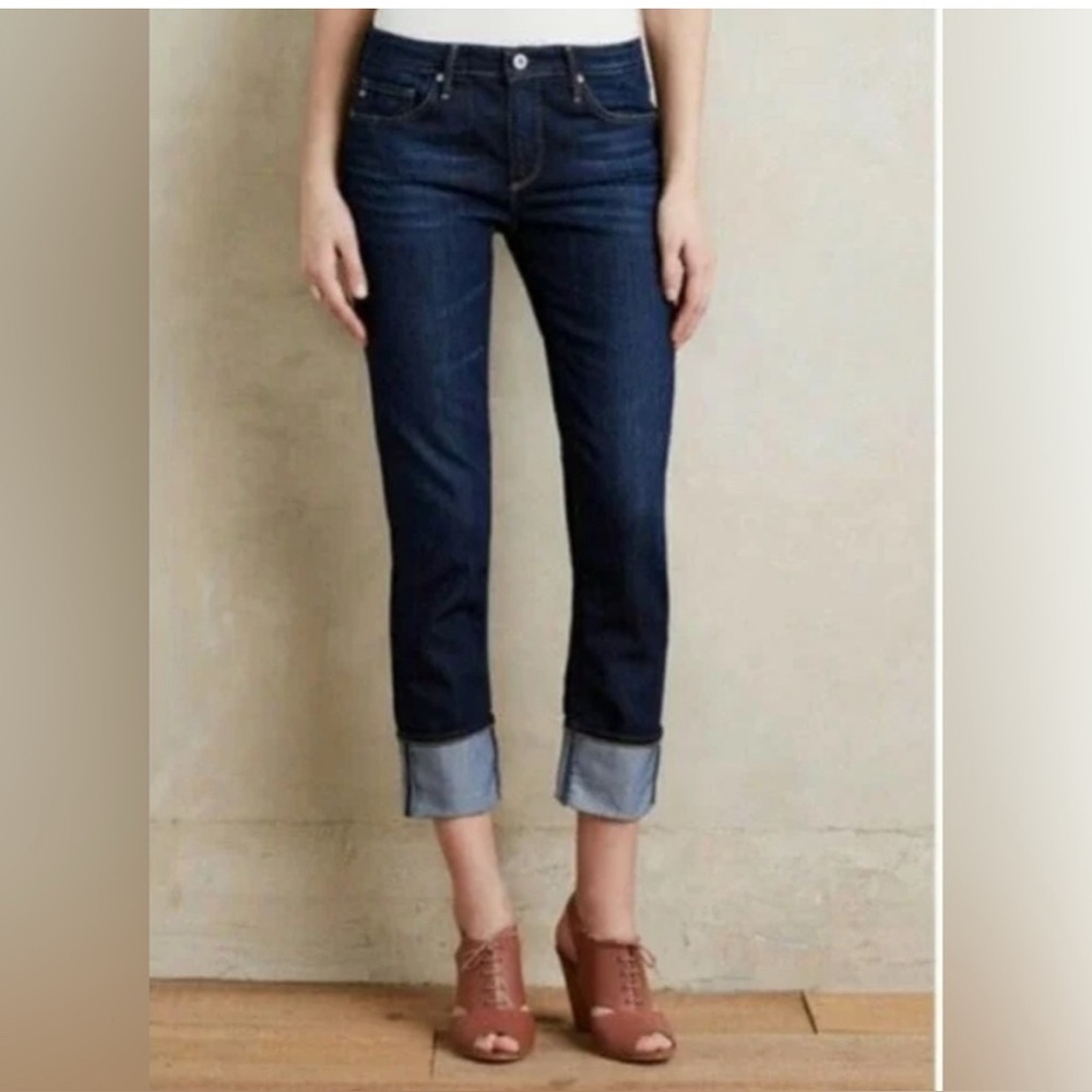 AG Adriano Goldschmied Stevie Cuff Dark Indigo Slim Ankle Jeans Size 27 NWT
